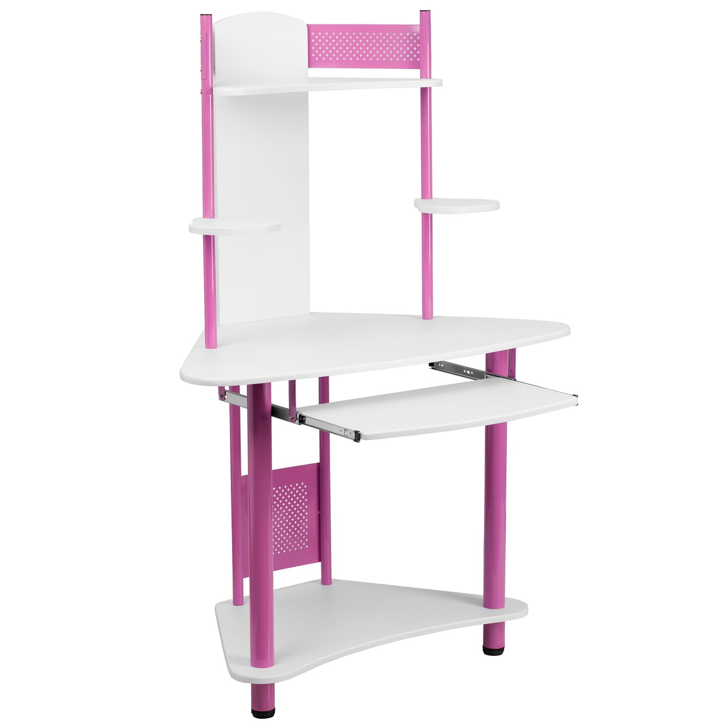 Flash Furniture 57&#x22; Pink and White Contemporary Corner Computer Desk with Hutch
