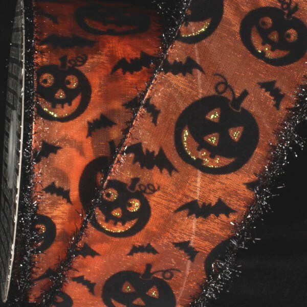 The Ribbon People Metallic Sheer Orange and Black Halloween Pumpkins Wired Craft Ribbon 2.5" x 20 Yards
