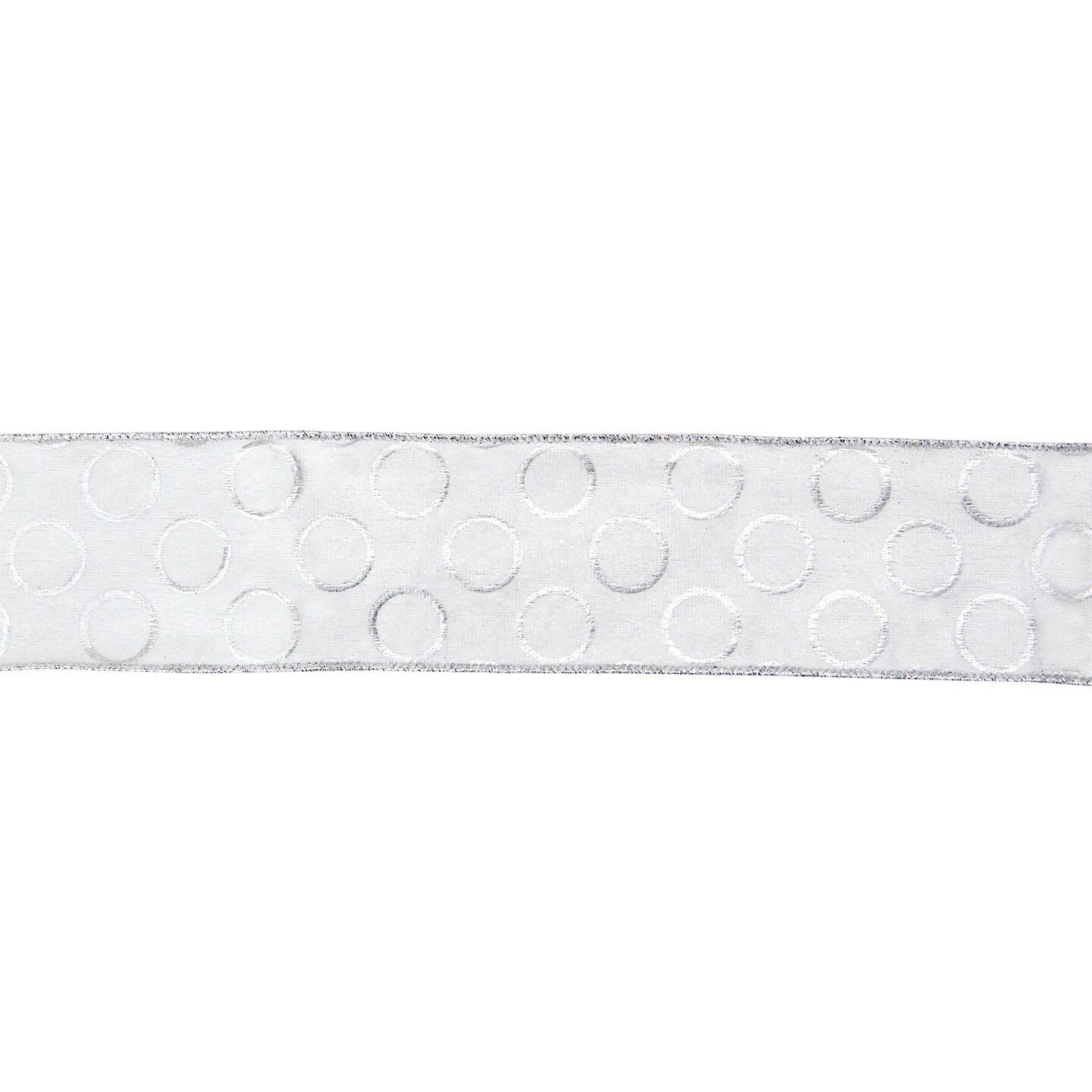 Northlight Snowy White and Silver Circle Christmas Wired Craft Ribbon 2.5&#x22; x 16 Yards
