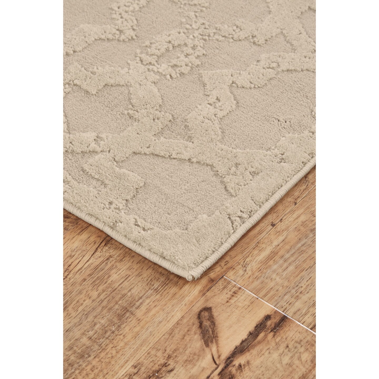 Feizy Home Collection 8&#x27; x 11&#x27; Ivory and Champagne Gold Distressed Geometric Rectangular Area Throw Rug