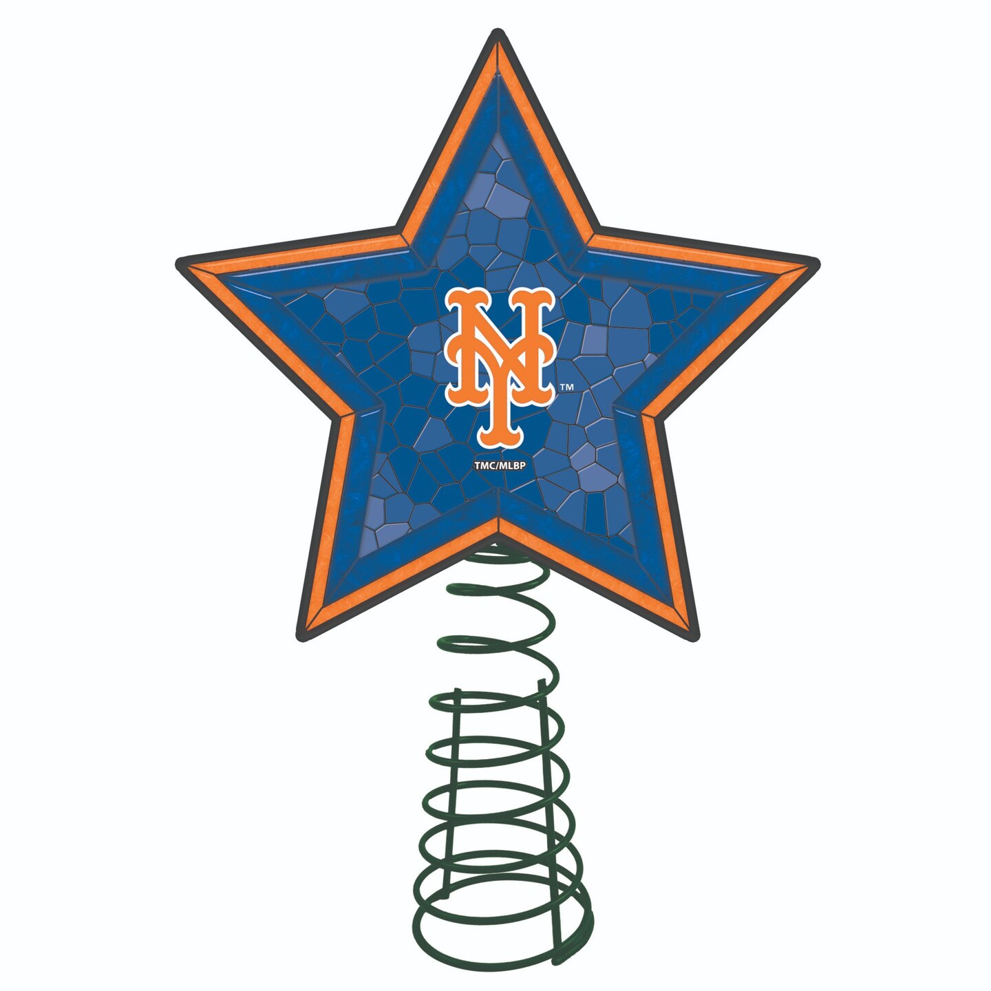 The Memory Company 10&#x22; Lighted Orange and Blue Star MLB New York Mets Christmas Tree Topper