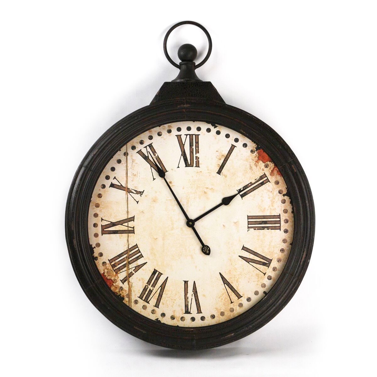 Zentique 35&#x22; Black and Beige Round Distressed Finish Wall Clock