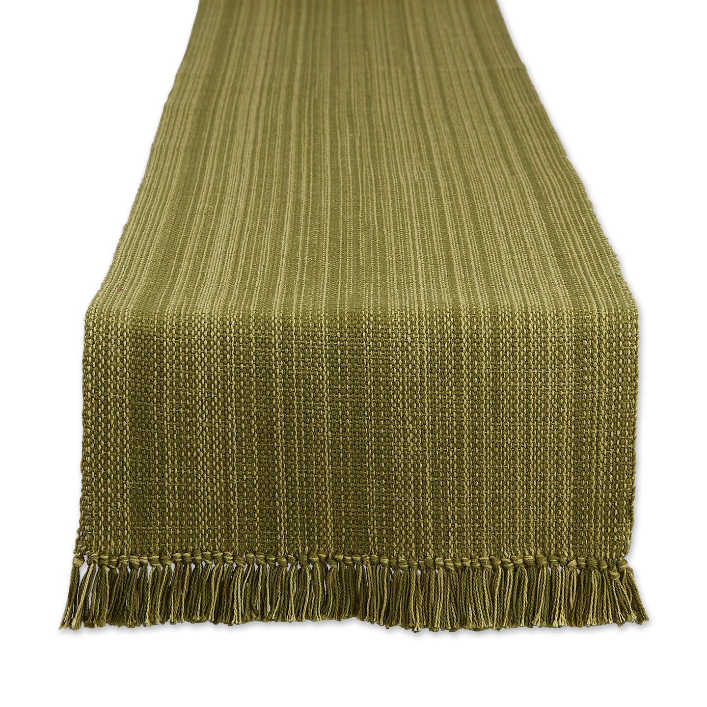 Contemporary Home Living Variegated Woven Cotton Table Runner with Knotted Tassels - 72&#x22; - Olive Green