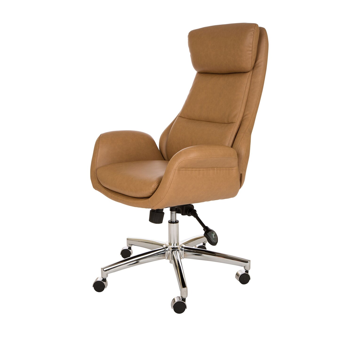 Glitzhome 47.64" Camel Brown Mid-Century Modern Leatherette Gaslift Adjustable Swivel Office Chair