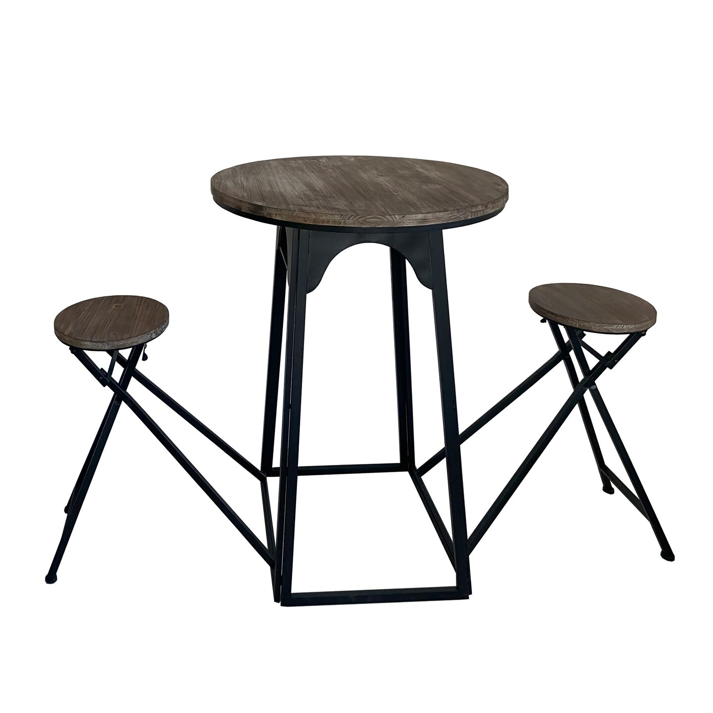 Kingston Living 40.5" Brown and Black Round Table with Folding Chairs