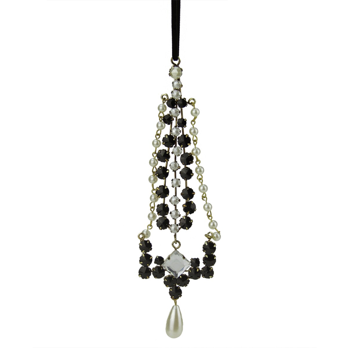 CC Christmas Decor 7&#x22; Black and White Artificial Pearl Dangle Christmas Pendant Ornament