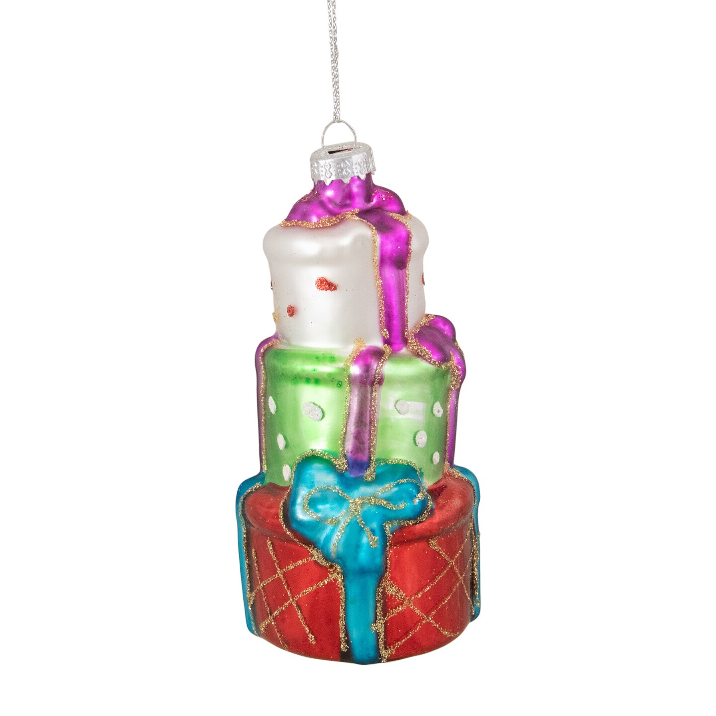 Northlight 4.5&#x22; Multi-Color Stacked Presents Glass Christmas Ornament