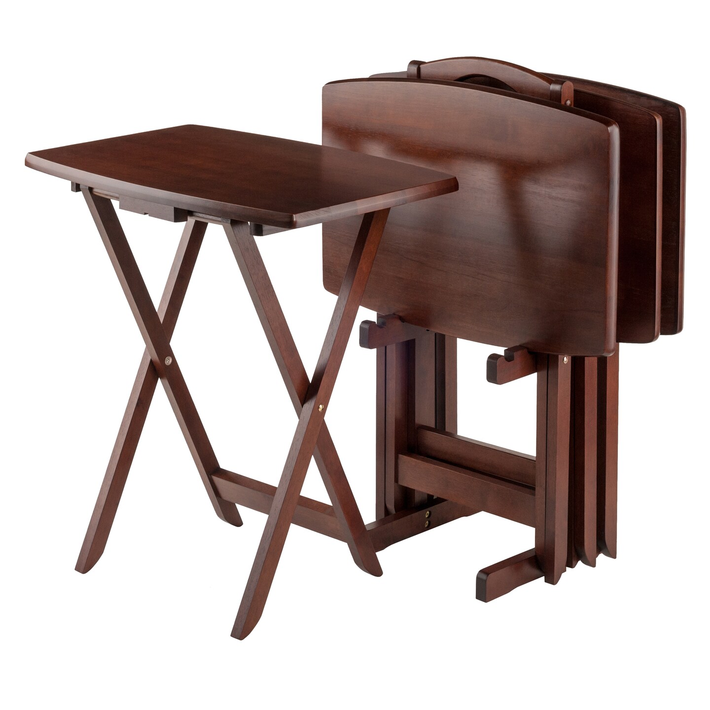 Contemporary Home Living Set of 4 Rich Walnut Oversize Folding Snack Table 25.5&#x22;