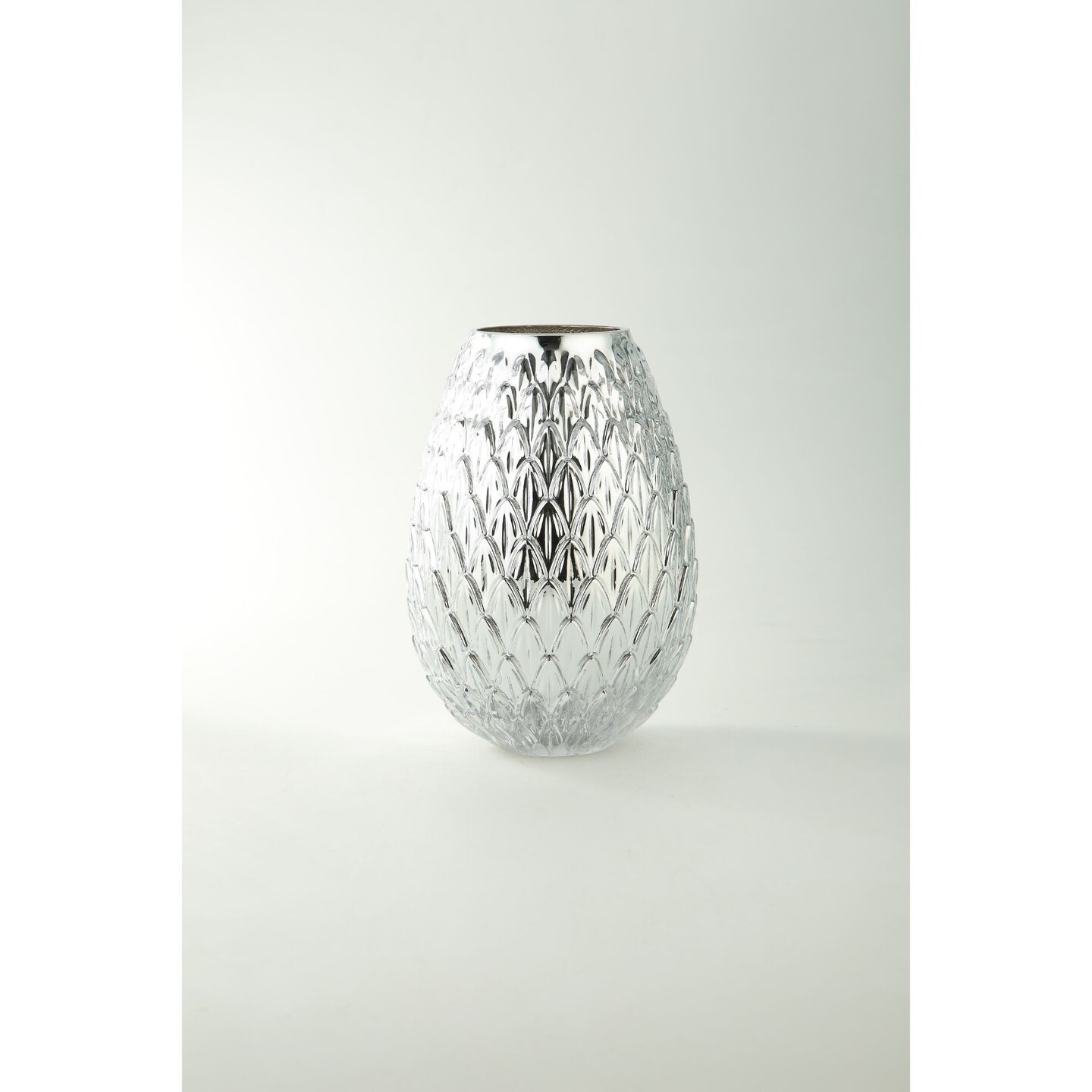 CC Home Furnishings 10&#x22; Metallic Silver Bumpy Round Glass Vase