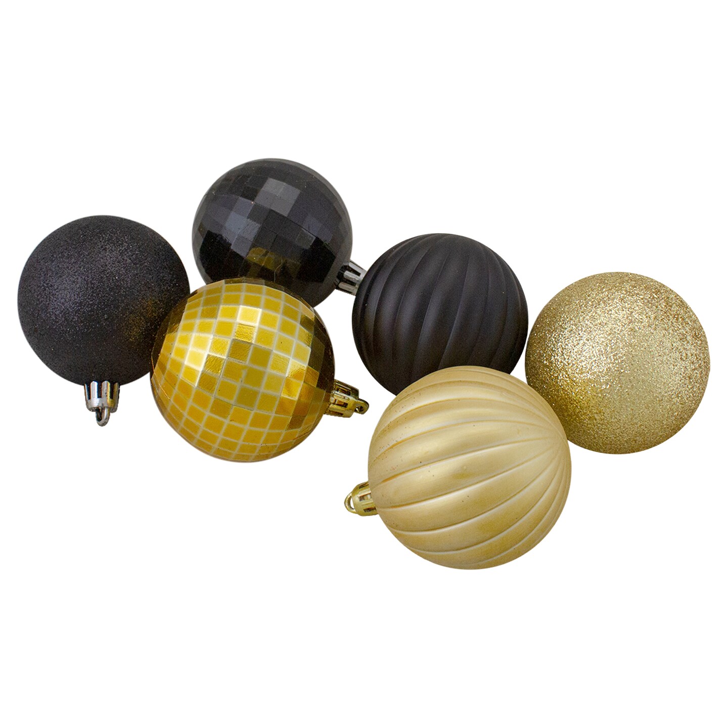 Northlight Shatterproof 3-Finish Christmas Ball Ornaments - 2.5" (60mm) - Black and Gold - 100ct