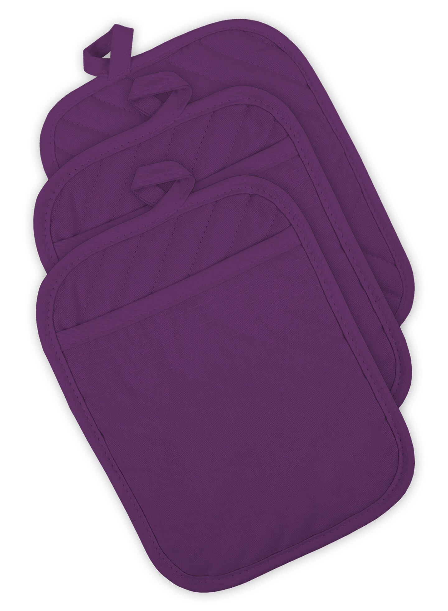 CC Home Furnishings Set of 3 Eggplant Purple Quilted Pattern Square Potholders with Loop 9&#x201D;