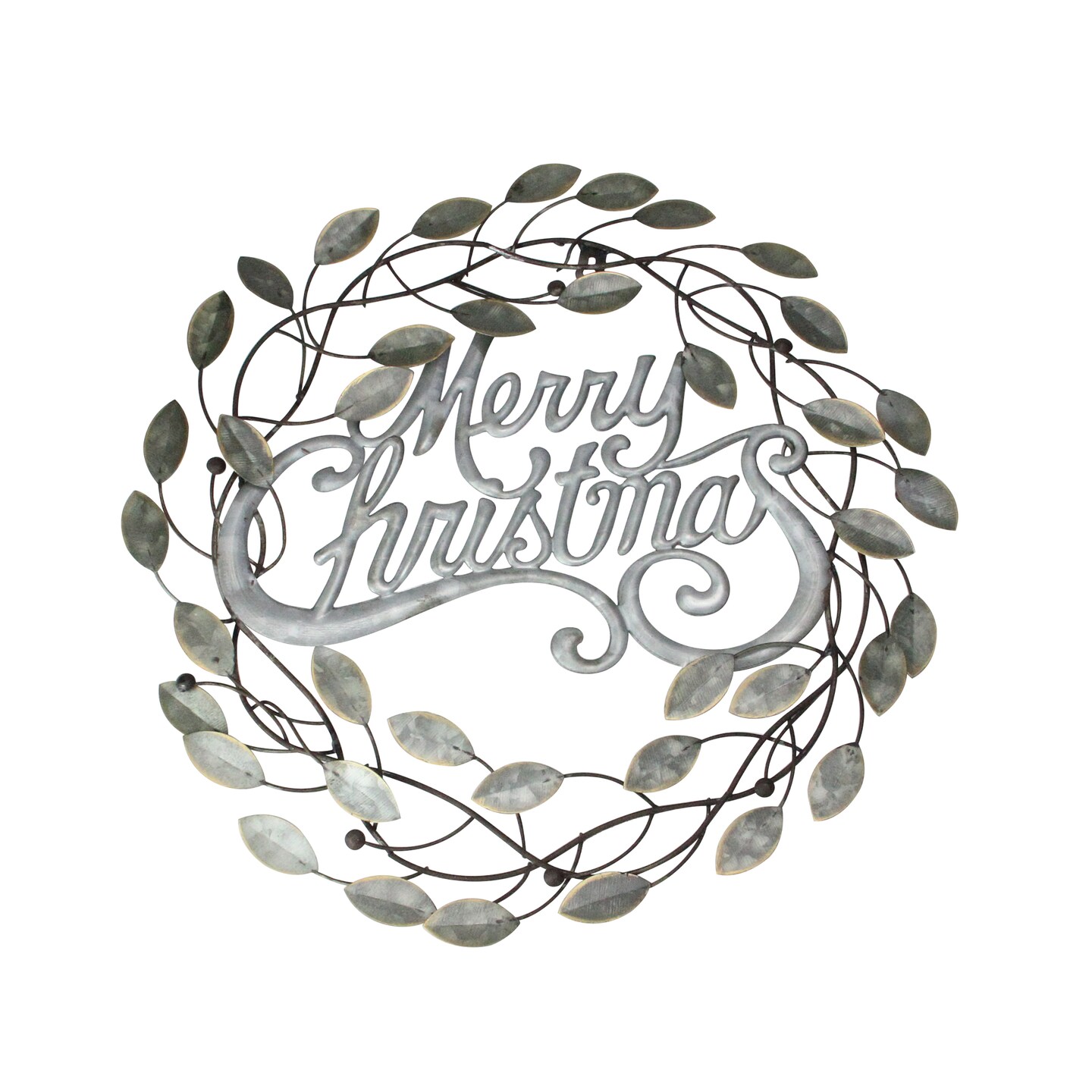 Midwest 17.5&#x22; Silver and Bronze &#x22;Merry Christmas&#x22; Wall Hanging Wreath