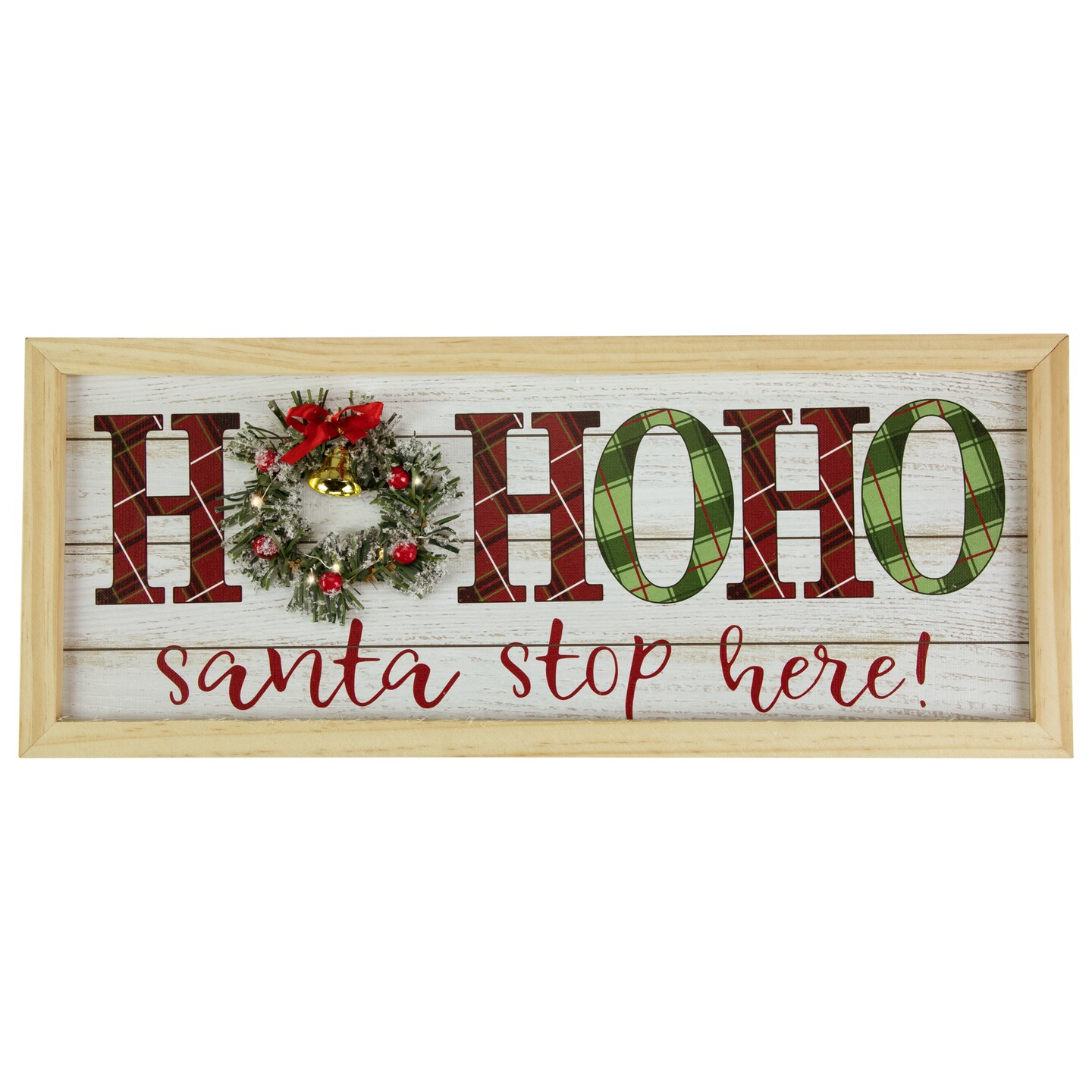 Northlight 19.75&#x22; LED Lighted Plaid &#x27;Ho Ho Ho&#x27; Wooden Christmas Wall Sign