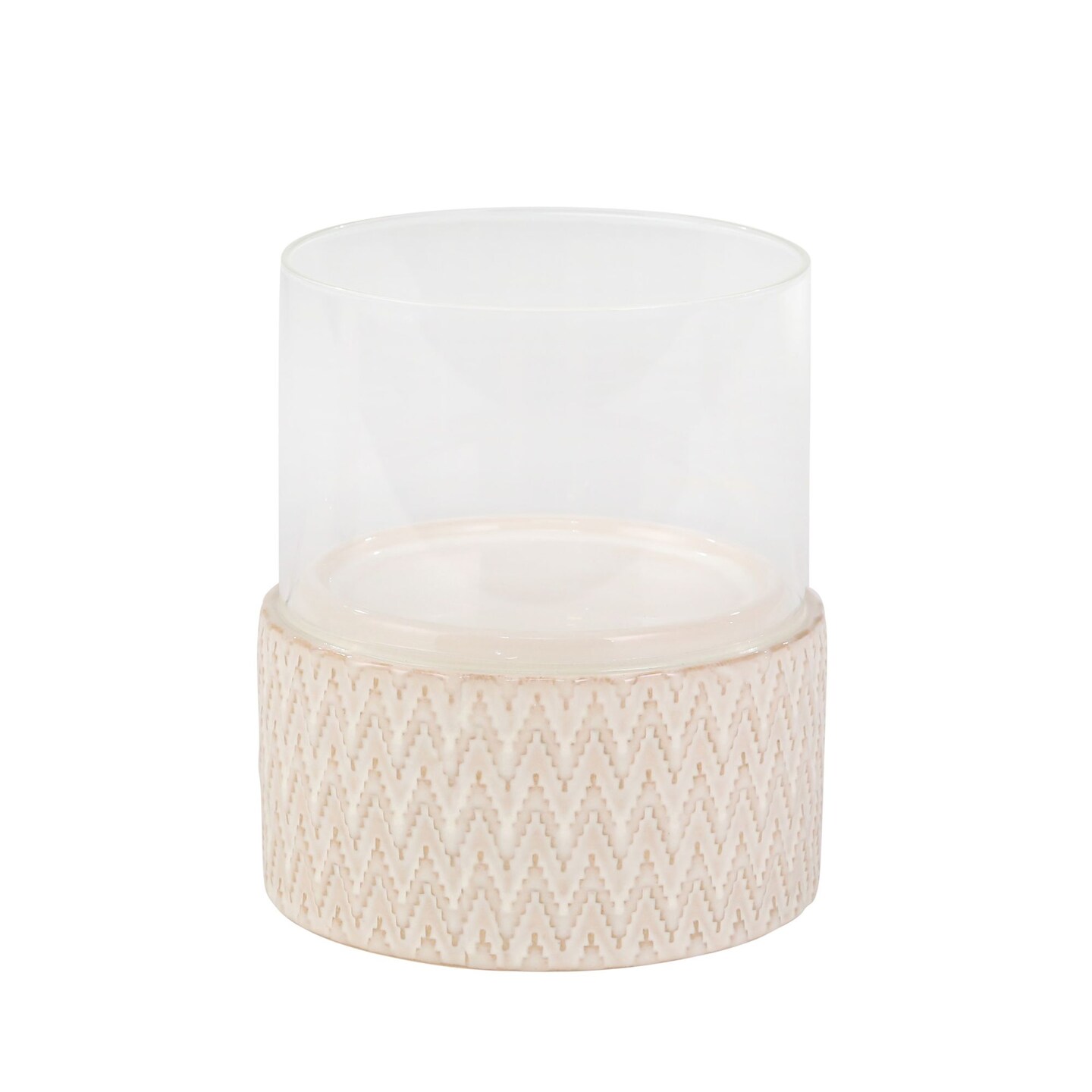 Kingston Living 7&#x22; Ivory and Beige Chevron Pillar Candle Holder