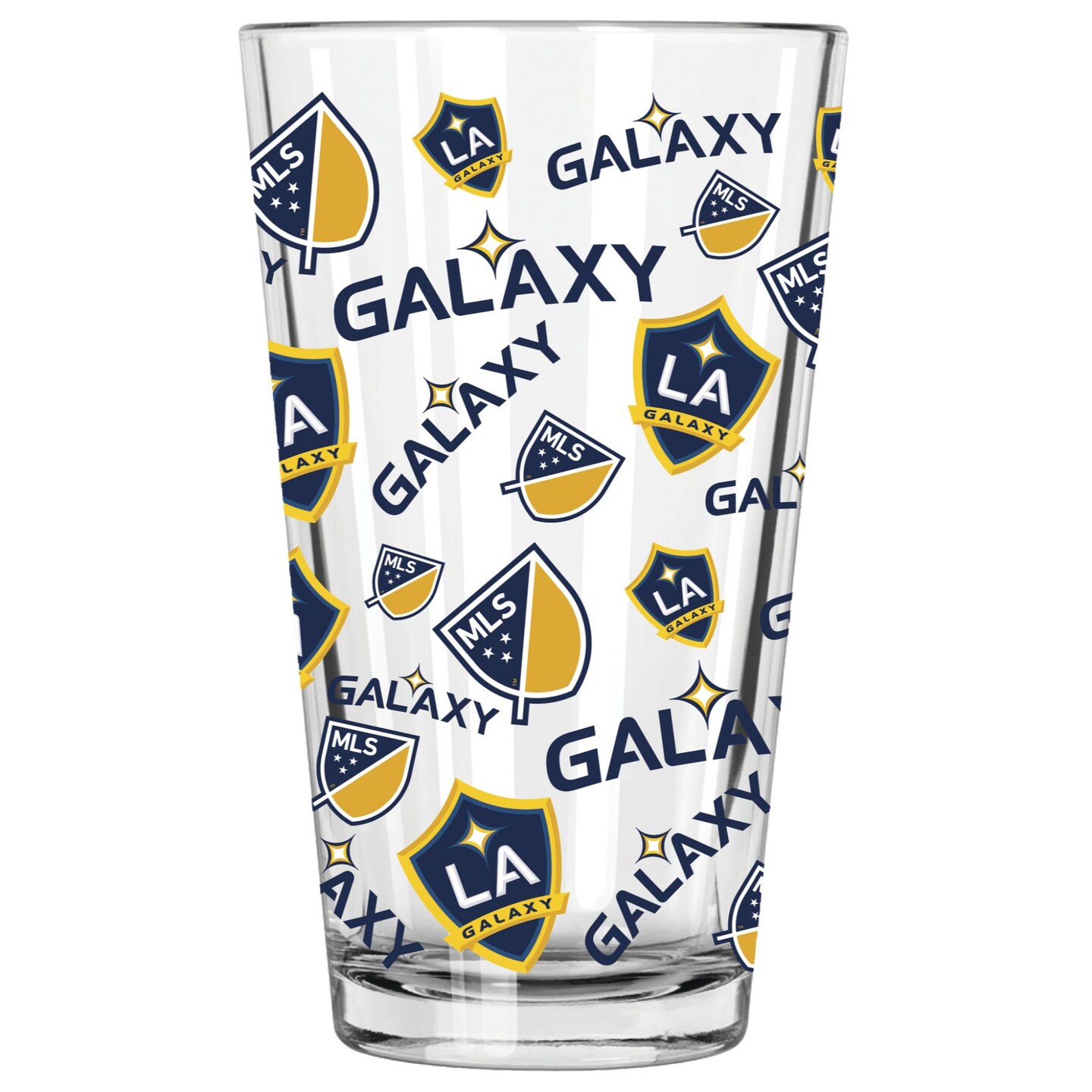 The Memory Company 5.75&#x22; Clear and Yellow MLS La Galaxy Pint Glass 16 oz.