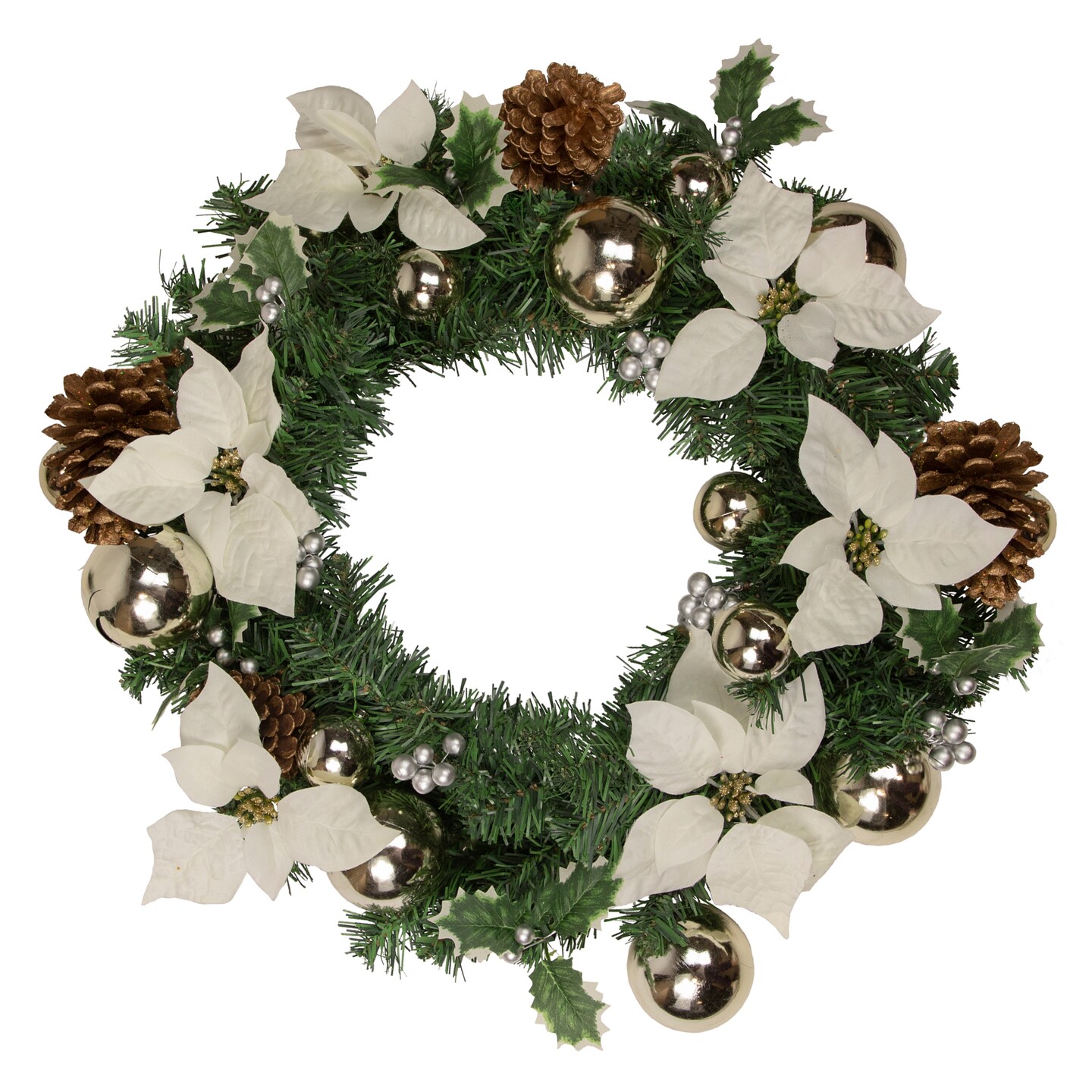 Northlight Decorated Cream Colored Poinsettia and Berry Artificial Christmas Wreath, 24-Inch, Unlit