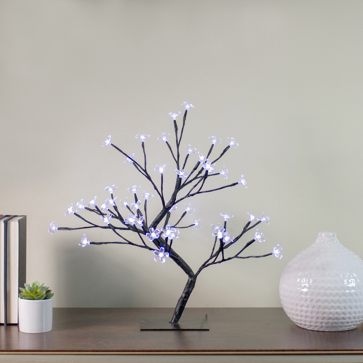 Northlight Pre-Lit Japanese Sakura Blossom Flower Artificial Tree - 18" - Pure White LED Lights