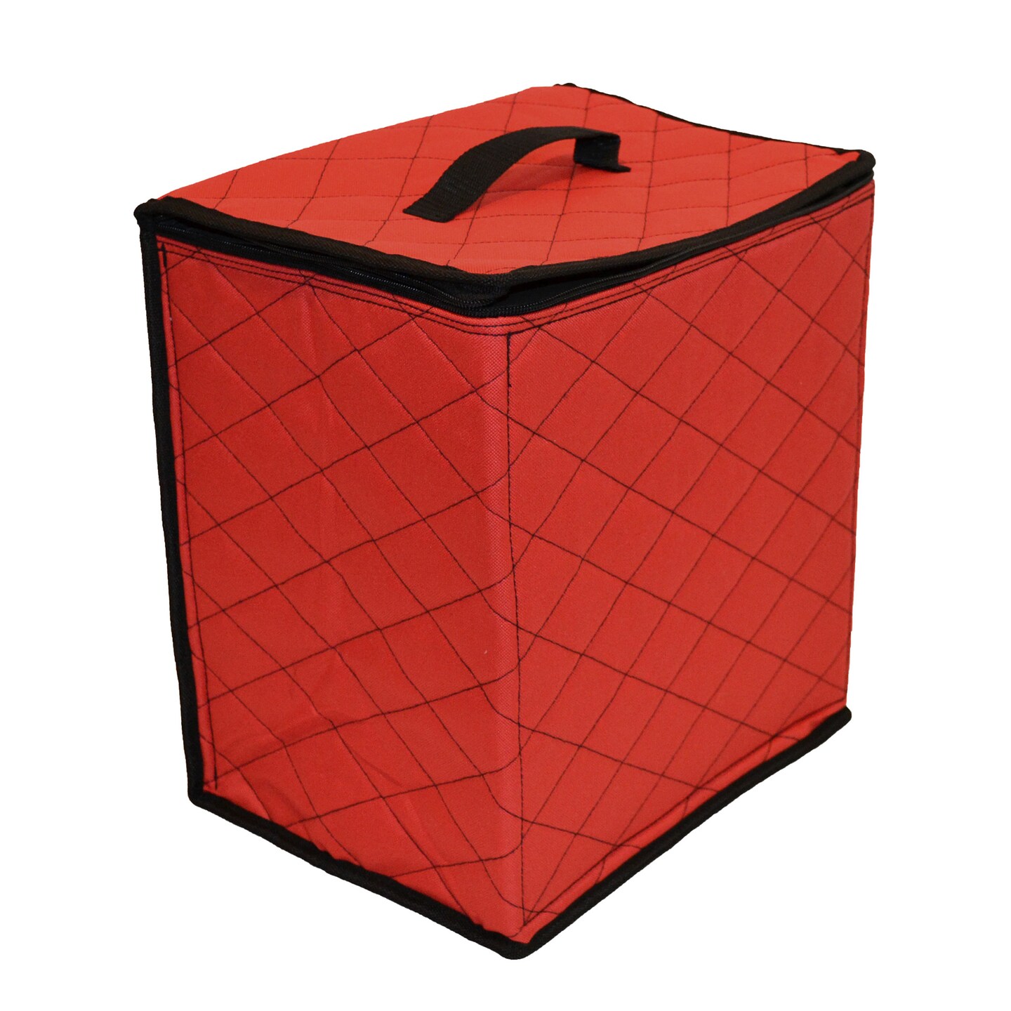 Simple Living 48ct Red and Black Quilted Zip Up Christmas Ornament Storage Tub
