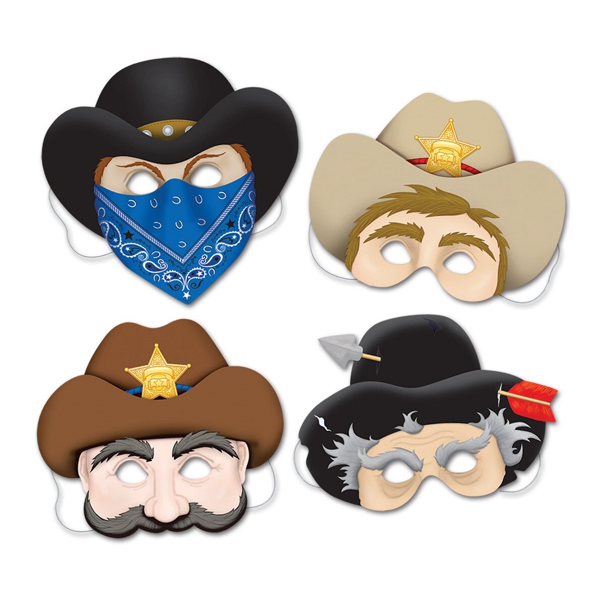 Party Central Club Pack of 12 Western Cowboy and Sheriff Halloween Masks with Elastic - One Size