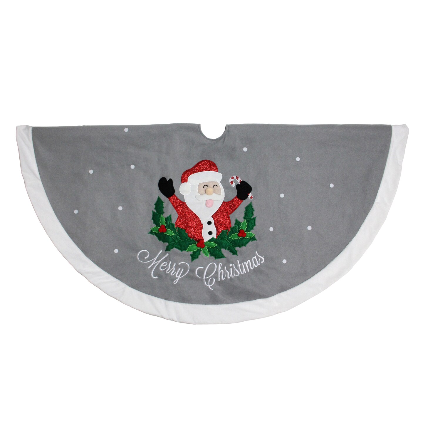 Dyno 48&#x22; Gray and White Traditional Happy Santa Christmas Tree Skirt