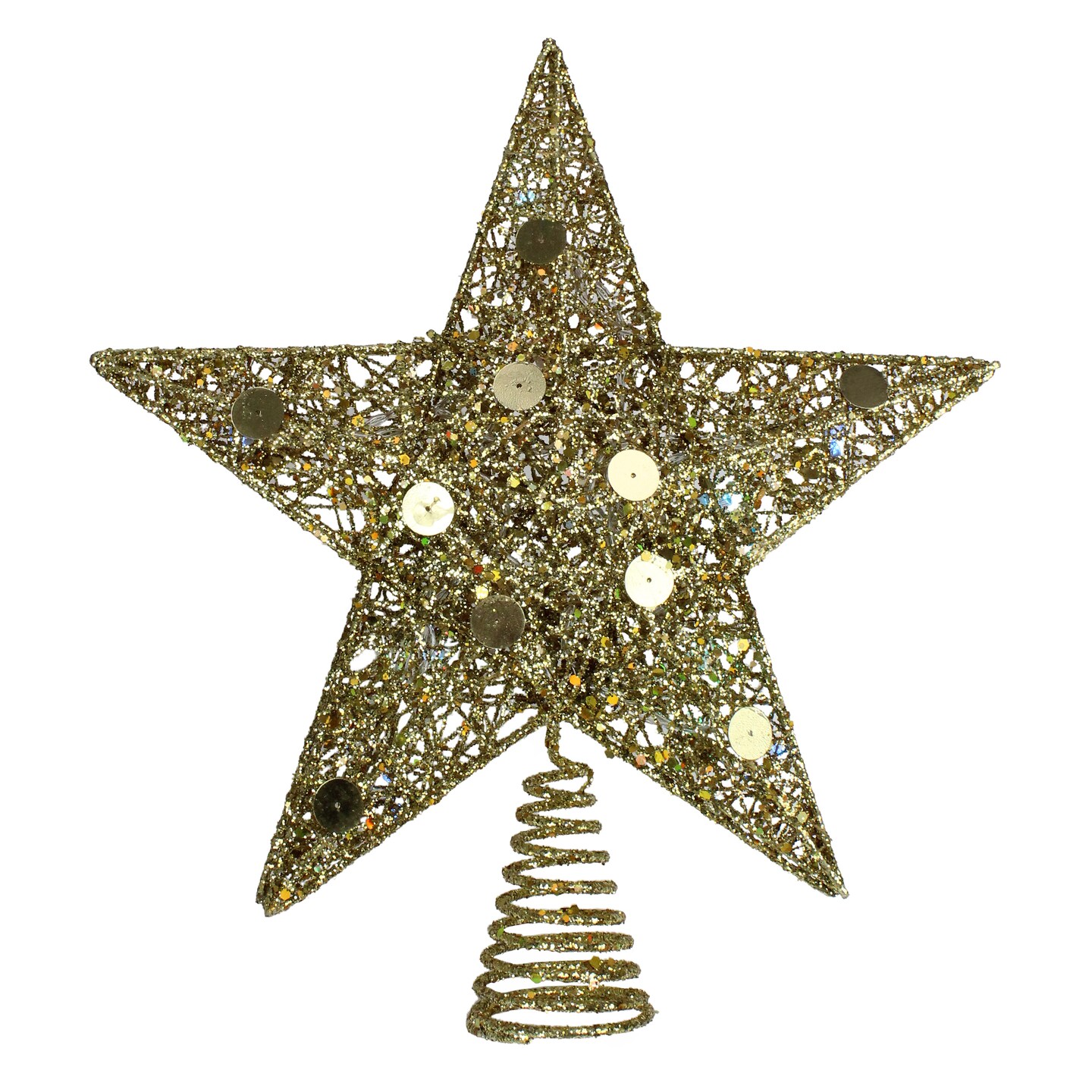 Northlight 11.5&#x22; Pre-Lit Gold Glittered Star Christmas Tree Topper - Multi Color Lights