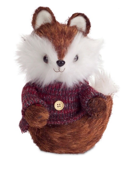 Diva At Home 9&#x22; Brown and White Mr. Fox Wearing Knit Sweater Christmas Decoration