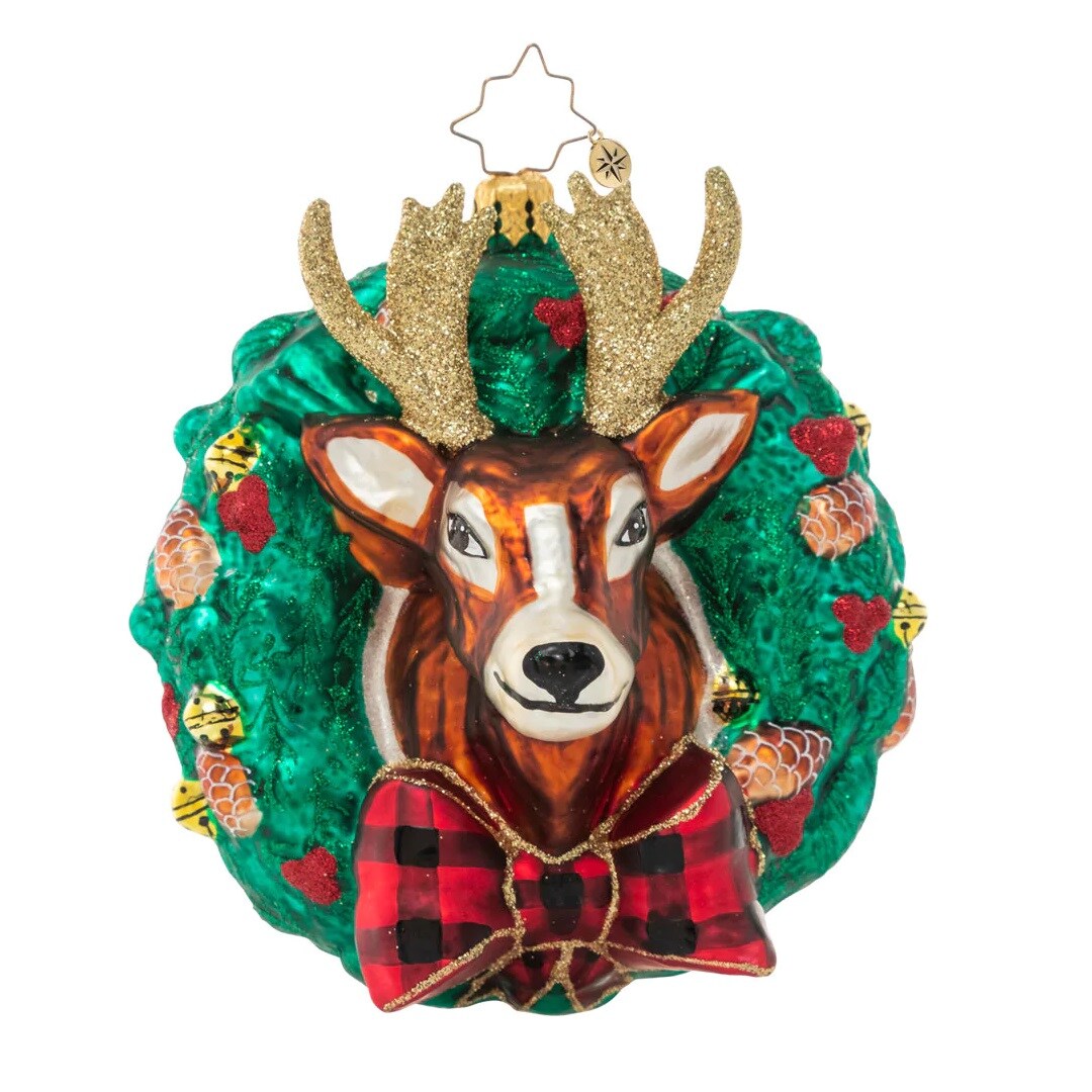 Christopher Radko Christopher Radko Rustic Reindeer Wreath Glass Christmas Ornament 1021164