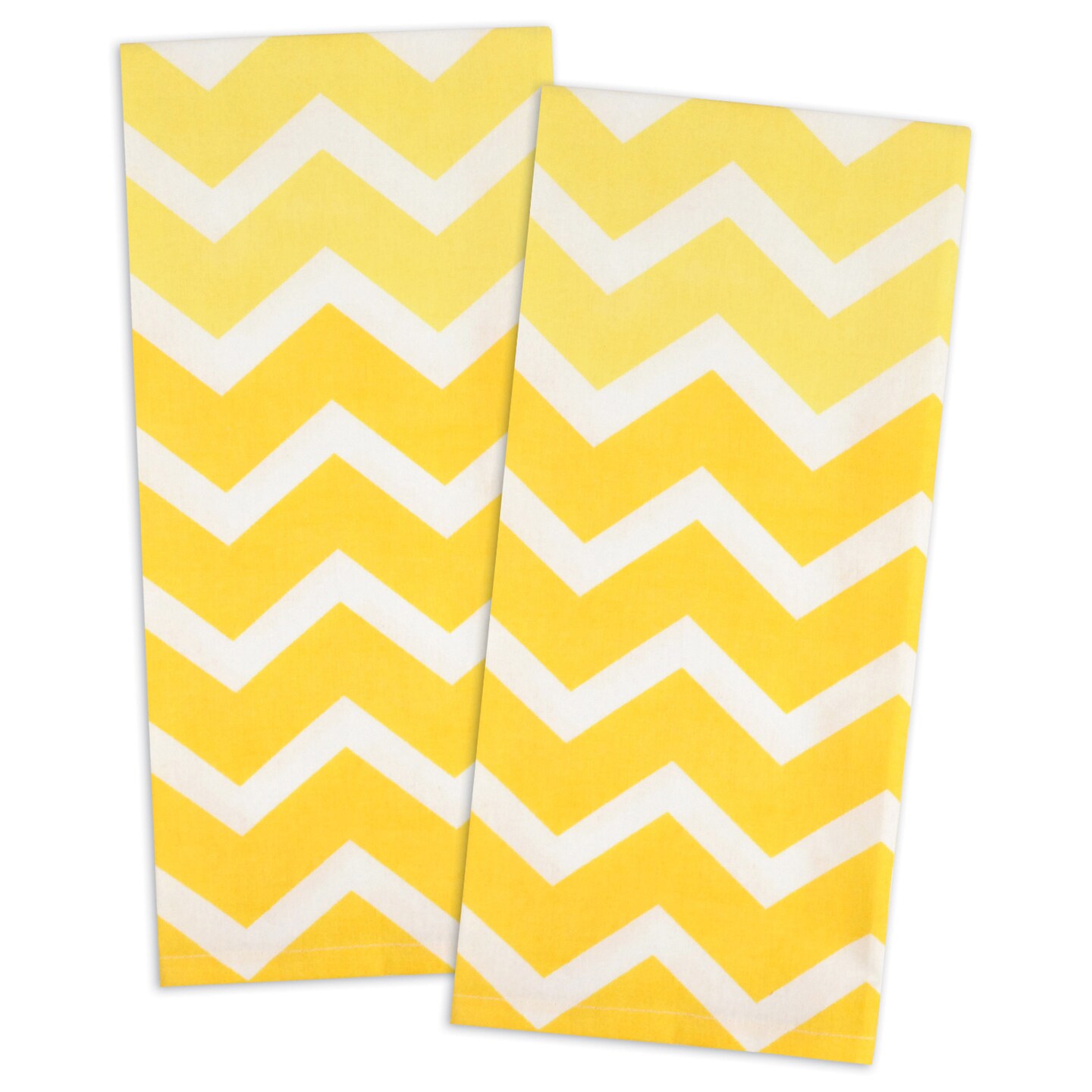 Contemporary Home Living Set of 2 Yellow and White Chevron Dish Towel, 28&#x22;