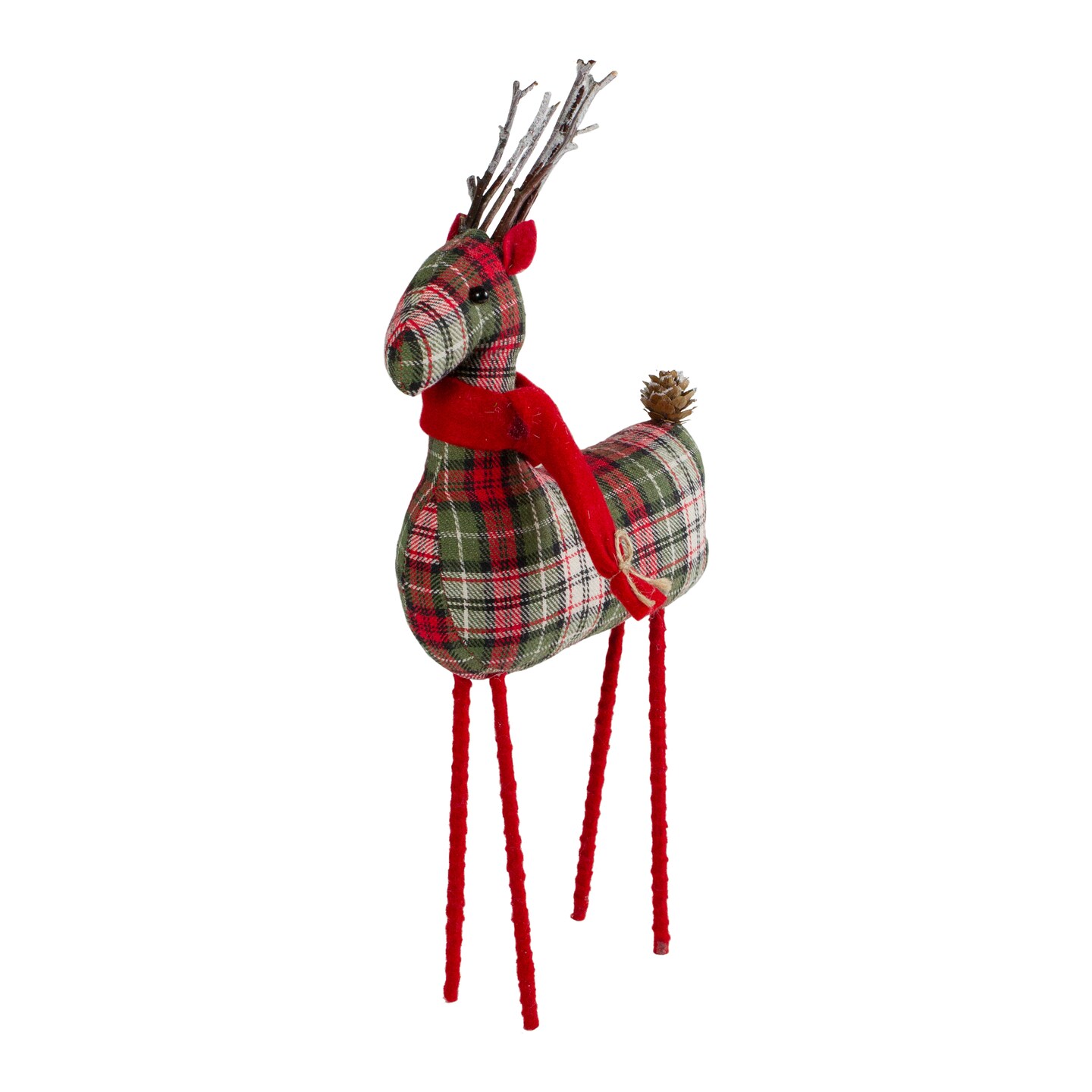 Northlight Plaid Standing Reindeer Christmas Figure - 16&#x22; - Red and Green