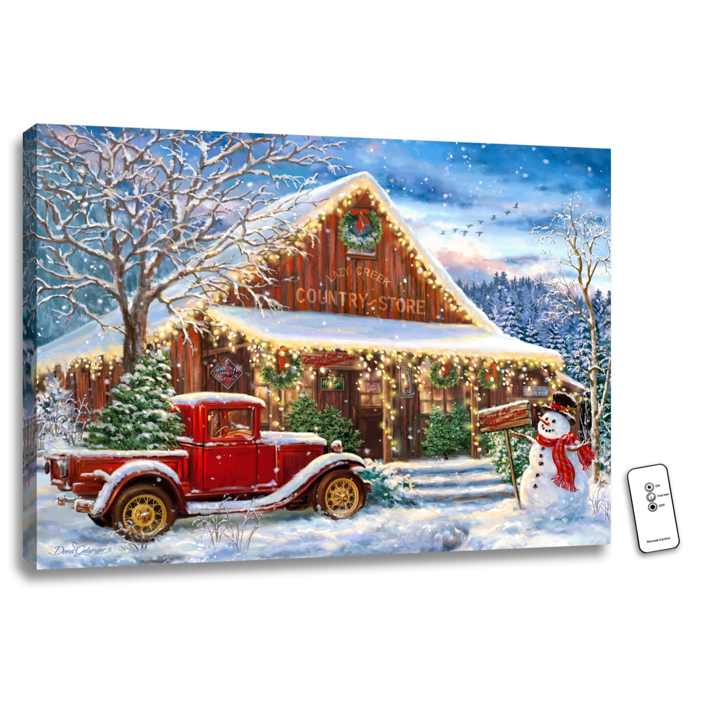 Glow Decor 18&#x22; x 24&#x22; White and Blue Country Store Christmas Back-lit Wall Art with Remote Control