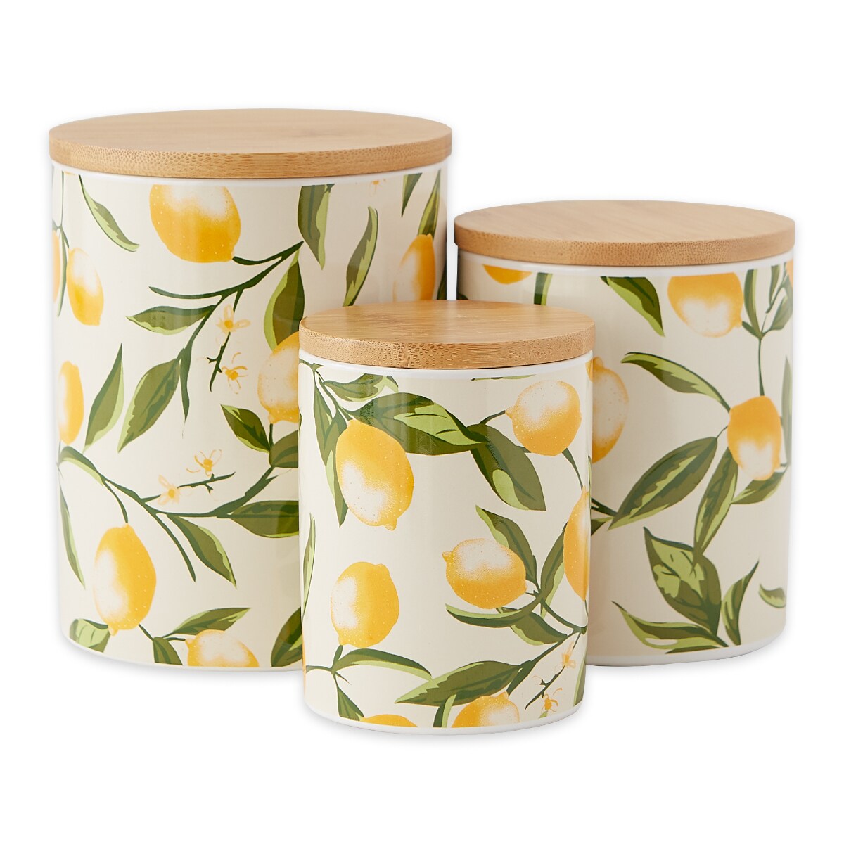 Contemporary Home Living Set of 3 Yellow and Green Lemon Bliss Kitchen Storage Canisters 5.5"