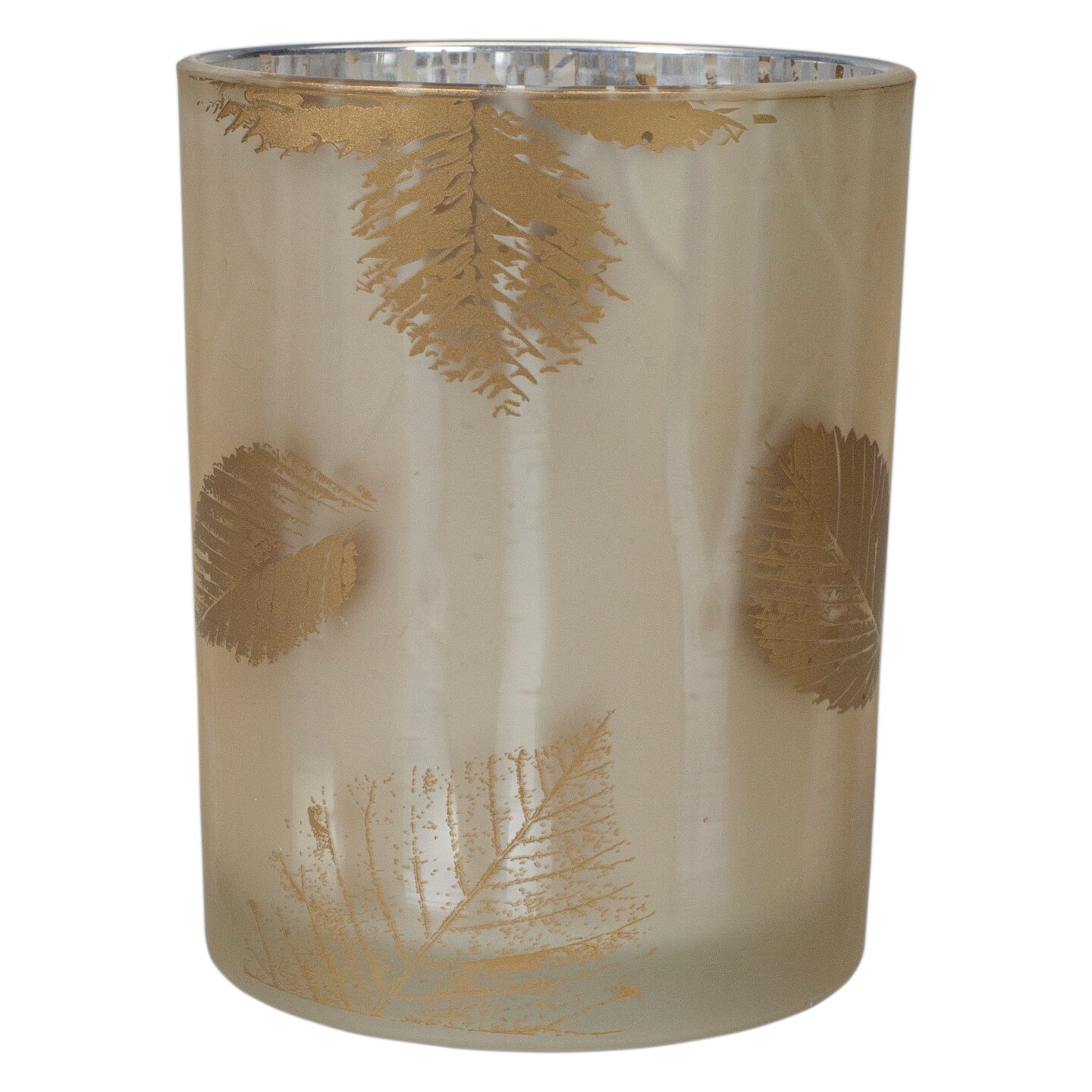 Northlight 5&#x22; Matte Gold and White Birch Flameless Glass Candle Holder
