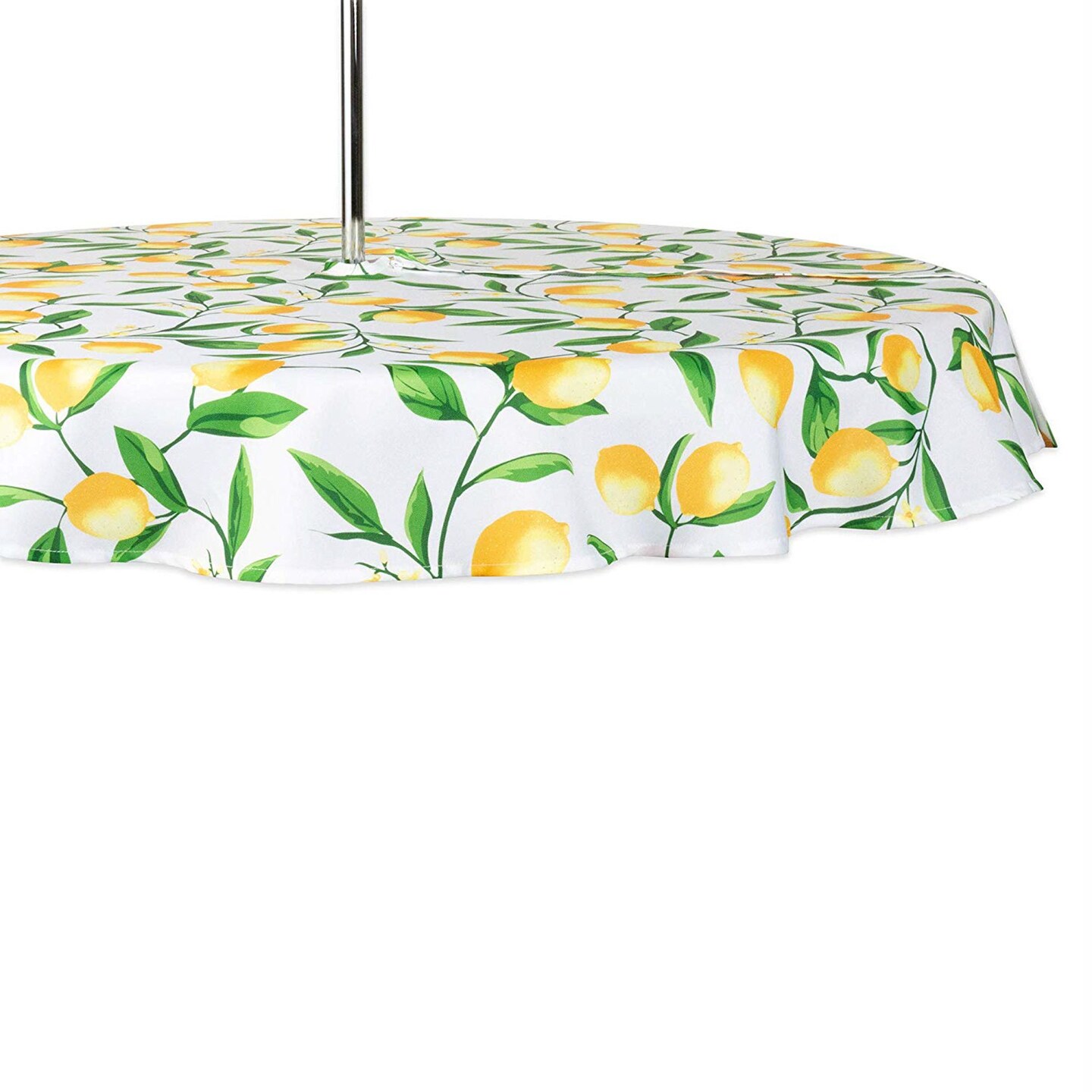 Contemporary Home Living 60&#x22; Zippered Round Outdoor Tablecloth with Lemon Bliss Print Design