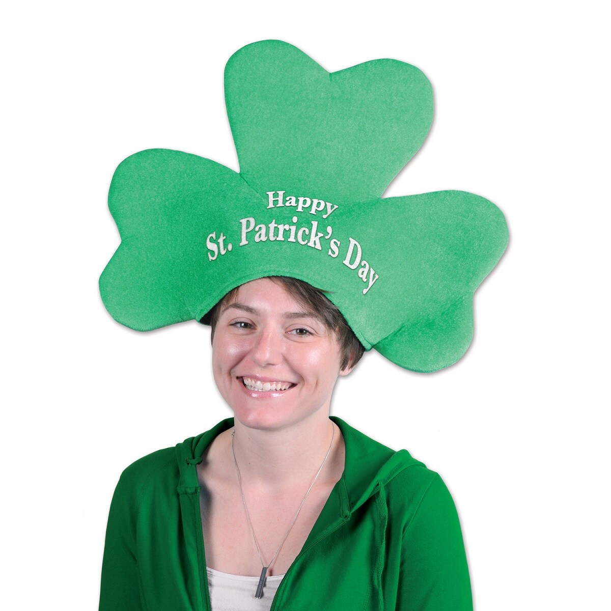 Beistle Pack of 6 Green Plush &#x22;Happy St. Patrick&#x27;s Day&#x22; Shamrock Hat - Adult Sized