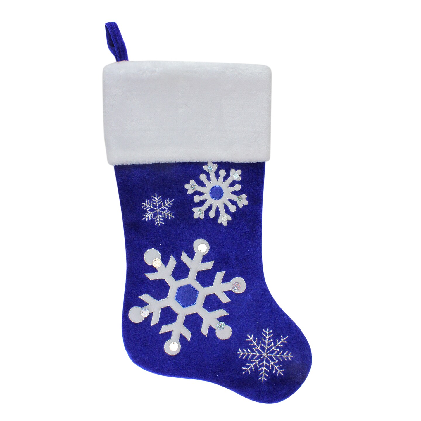 Northlight 22.25&#x22; Blue and White Velveteen Embroidered Christmas Stocking