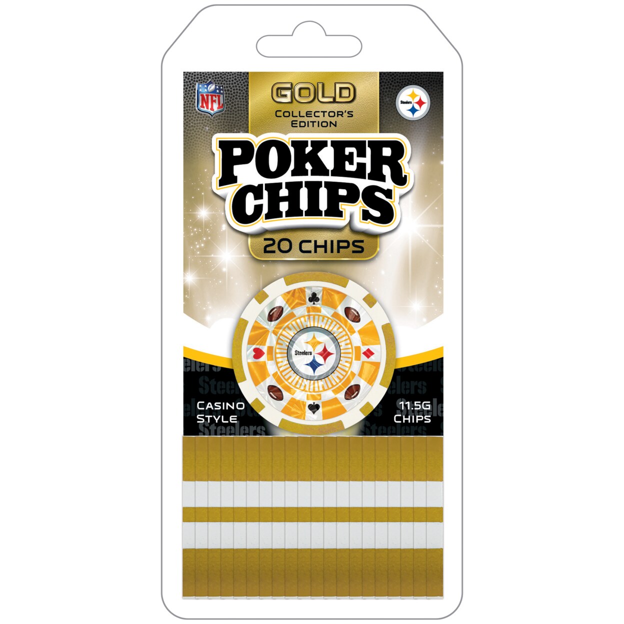 Masterpieces Casino Style 20 Piece 11.5 Gram Poker Chip Set NFL Pittsburgh Steelers Gold Edition