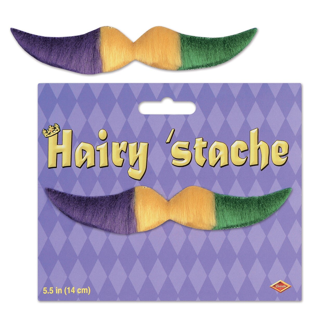 Beistle Pack of 12 Purple, Yellow and Green Mardi Gras Themed Hairy Mustache Costume Accessories 5.5"