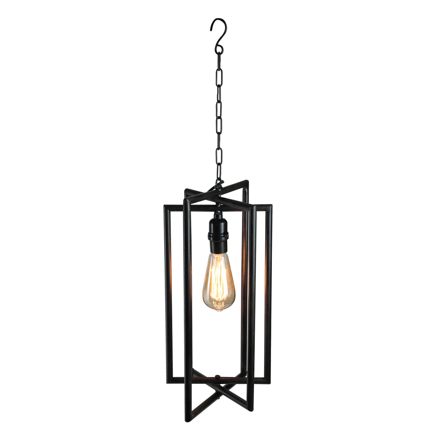 Gerson 28" Black Rectangular Iron Caged Electric Pendant Hanging Lamp with Edison Style Bulb