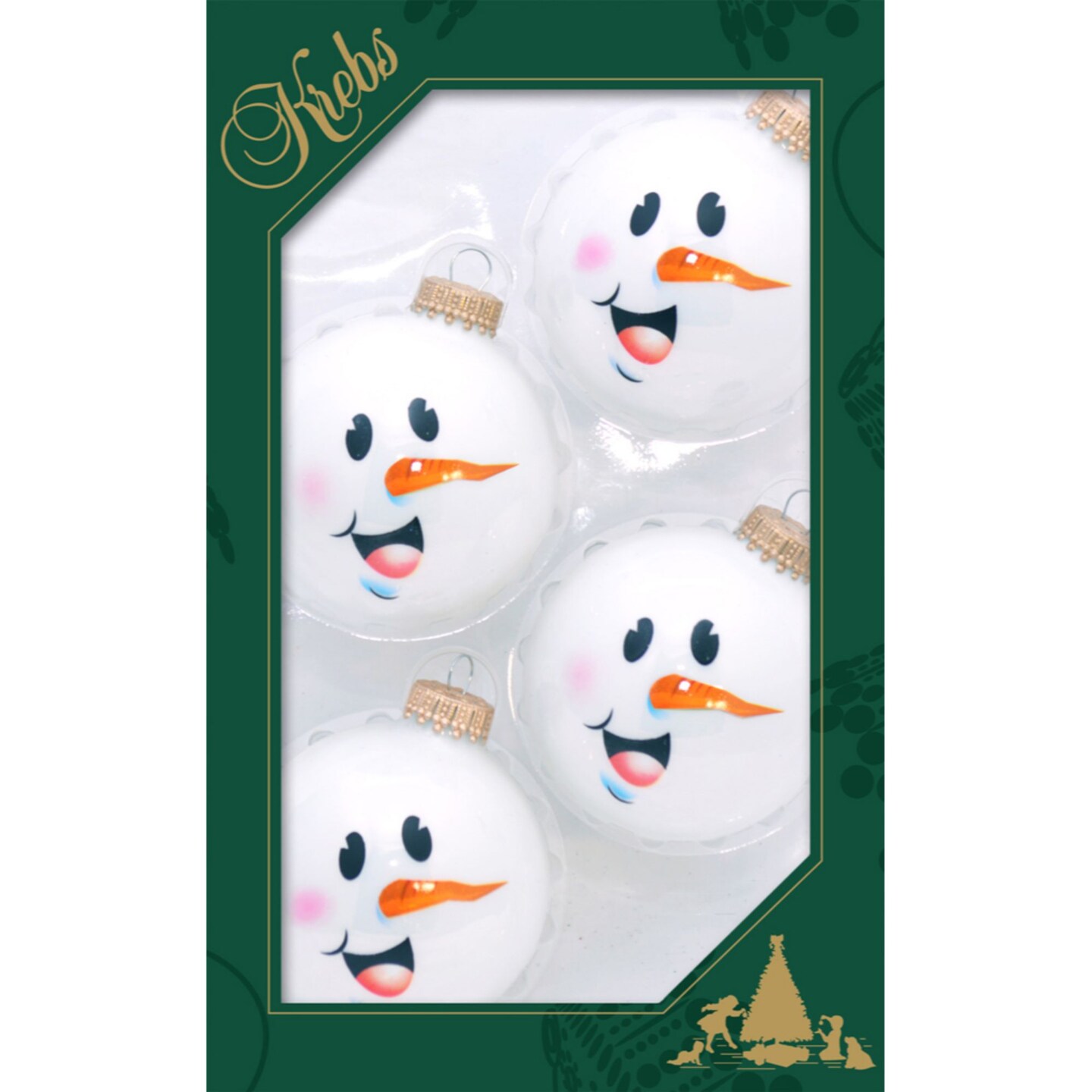 Christmas by Krebs 4ct Porcelain White Snowman Face Matte Christmas Ball Ornaments 2.5&#x22; (67mm)