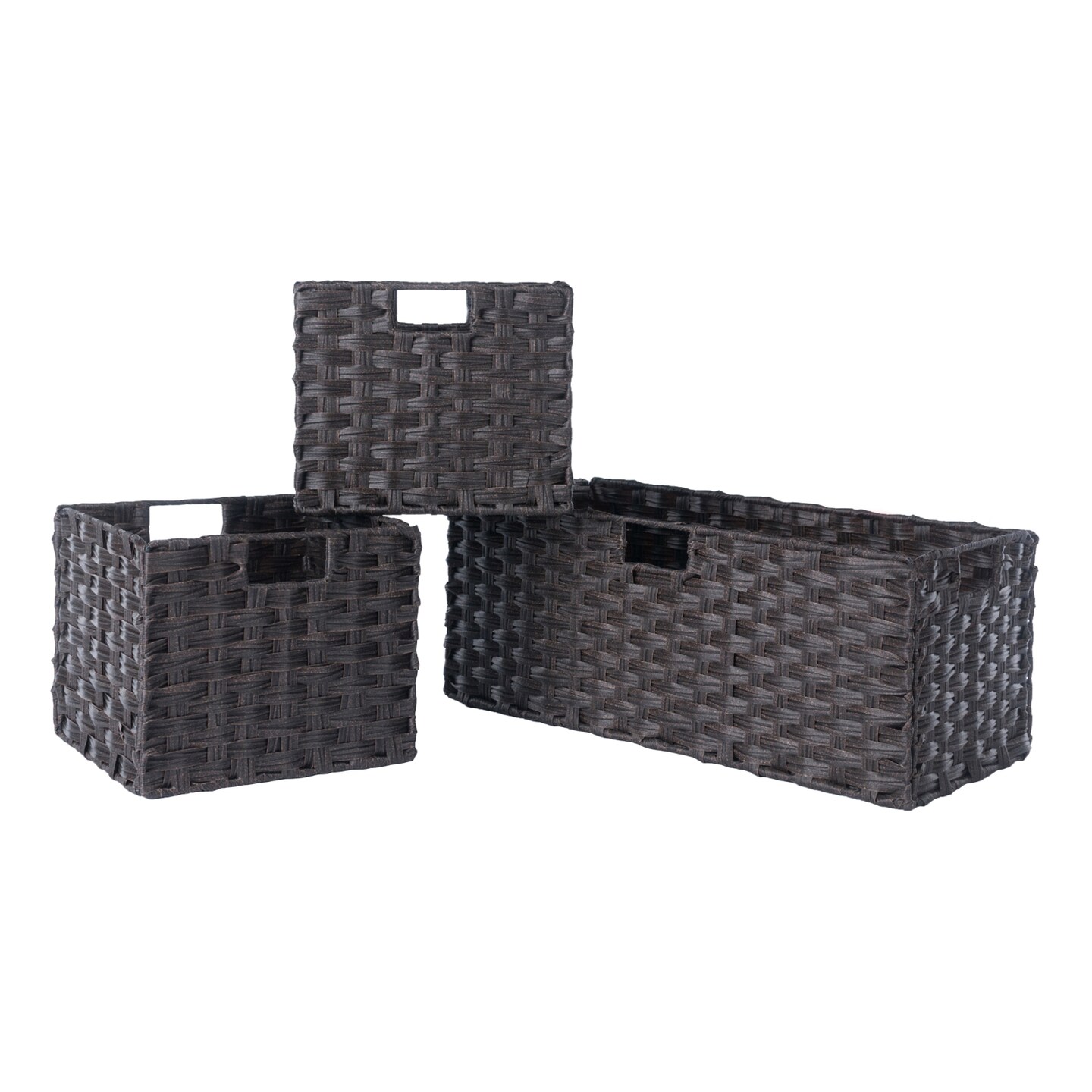 Contemporary Home Living Set of 3 Chocolate Brown Foldable Woven Fiber Baskets 32.5"