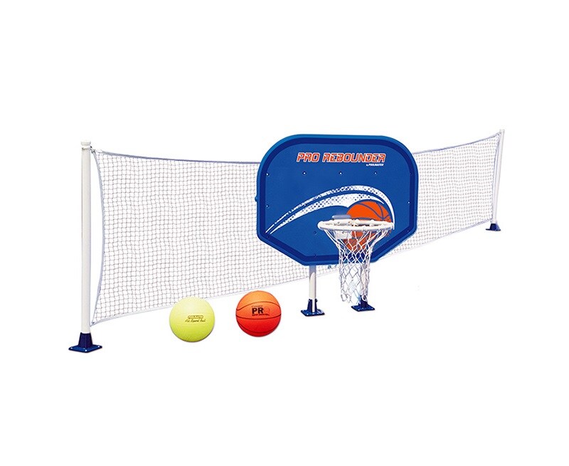 Swim Central 35.5&#x22; White and Blue Combo Basketball and Volleyball Above-Ground Swimming Pool Game Set