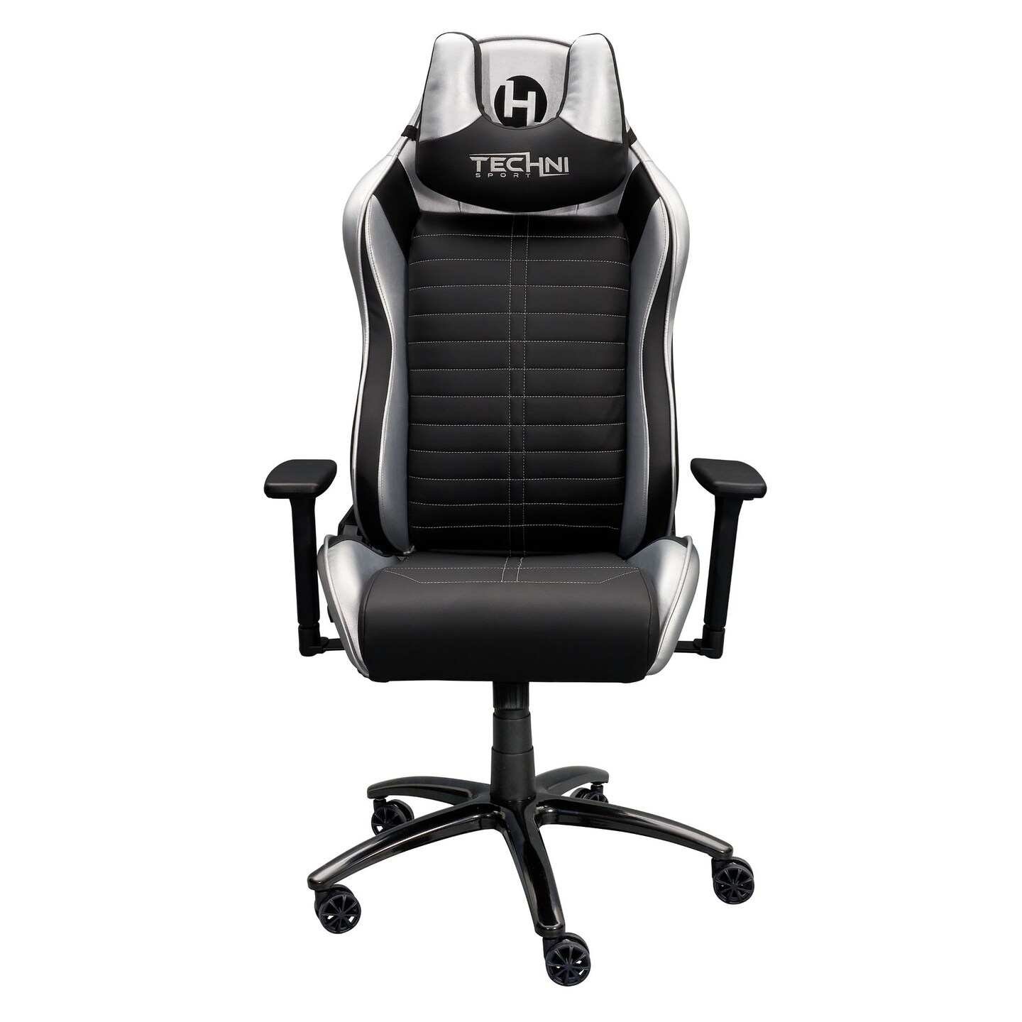 Techni Office Solutions 4.25&#x27; Black and Silver Techni Sport Ergonomic Racing Style Gaming Chair