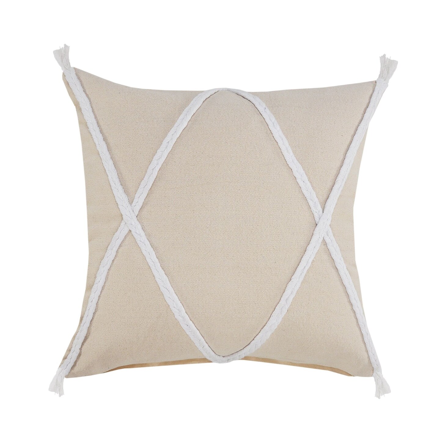 Laddha Home Designs 20&#x22; Beige and White Geometric Braided Square Throw Pillow