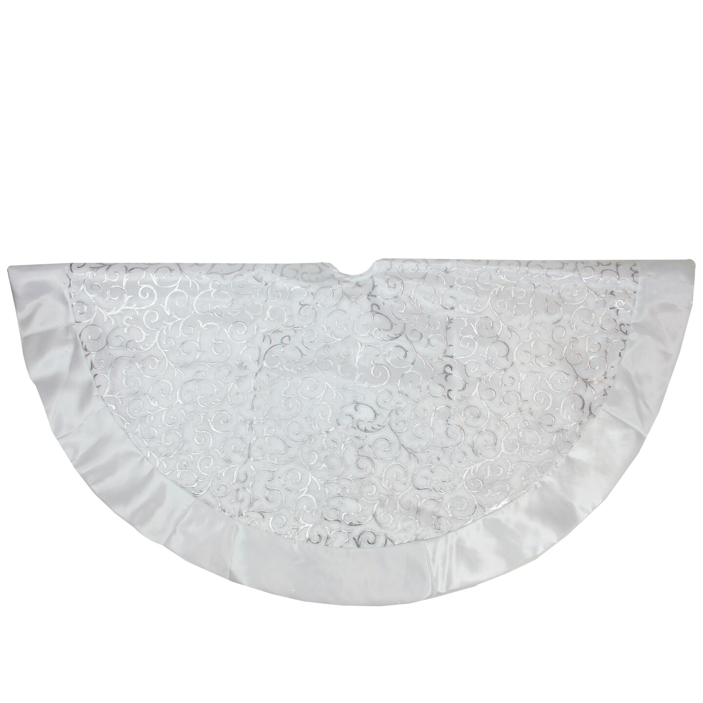 Northlight 48" Silver Metallic Filigree Christmas Tree Skirt with Sateen Bows