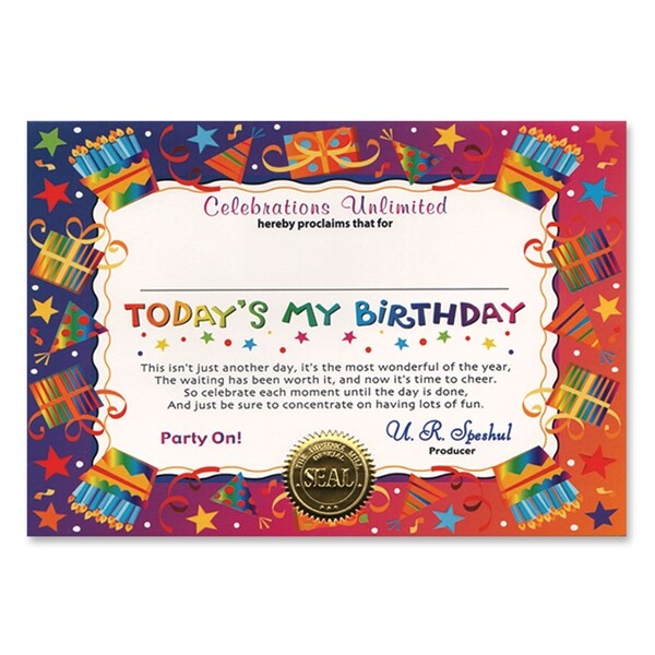 Beistle Pack of 6 &#x27;&#x27;Today&#x27;s My Birthday&#x27;&#x27; Certificates 5&#x27;&#x27; x 7&#x27;&#x27;