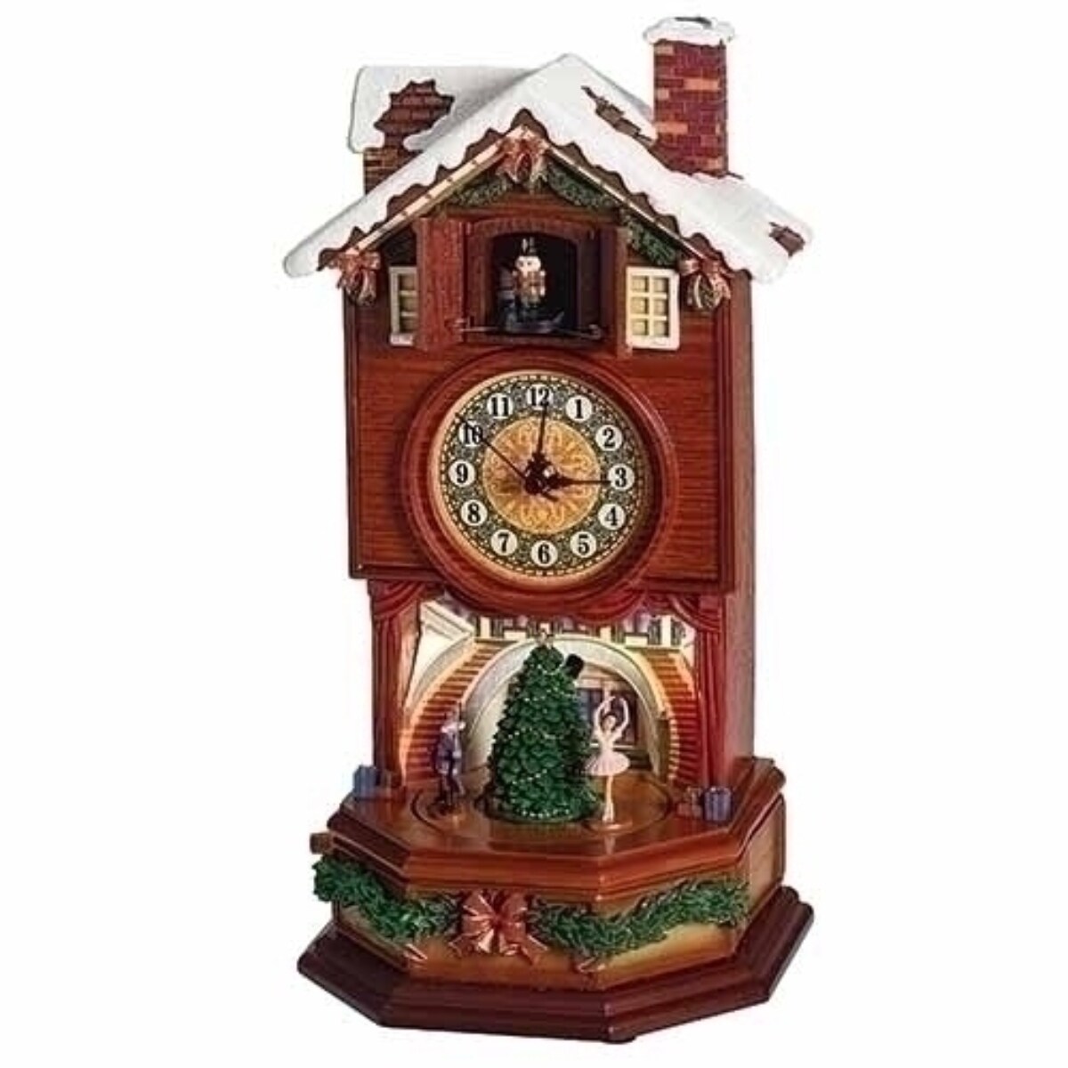 Roman 15.25" LED Lighted Musical Christmas Desk Clock with Rotating Nutcracker