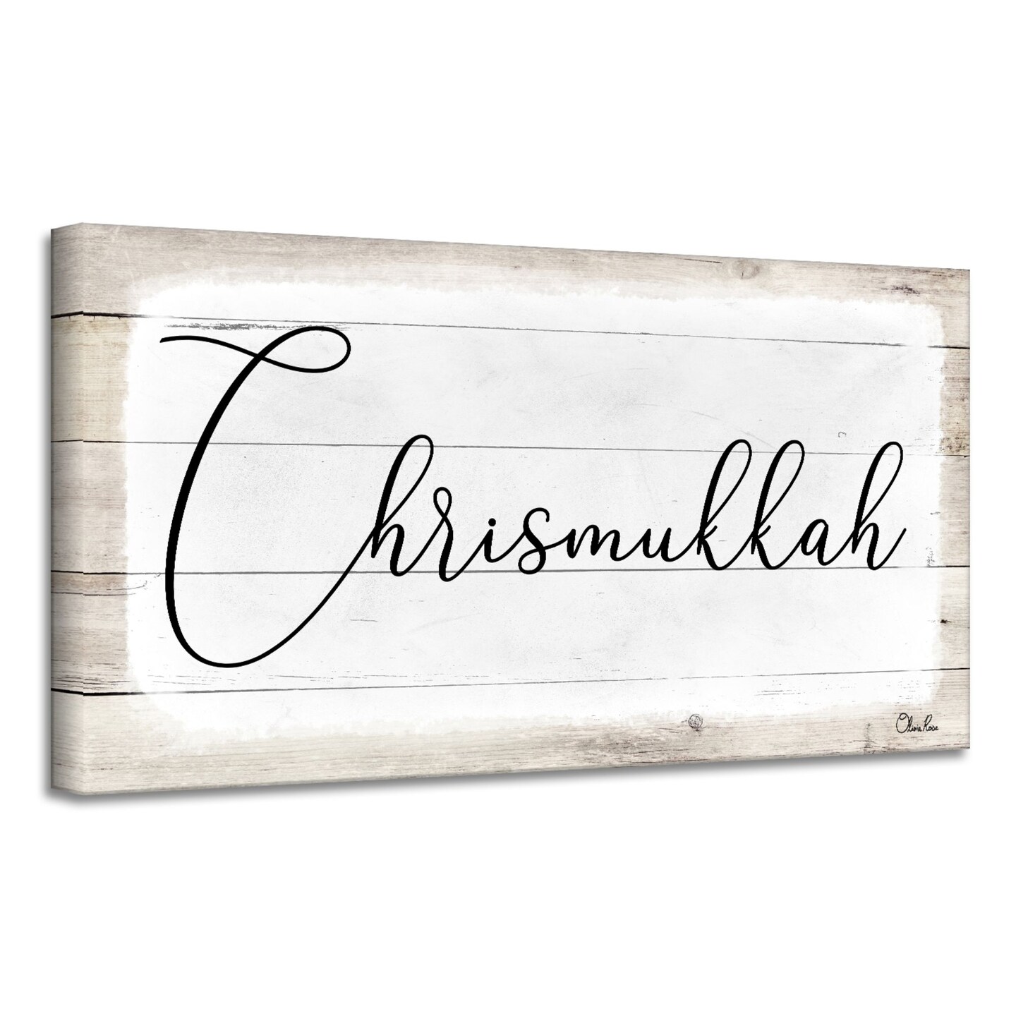 Crafted Creations Beige and White &#x27;Chrismukkah&#x27; Hanukkah Canvas Wall Art Decor 8&#x22; x 16&#x22;
