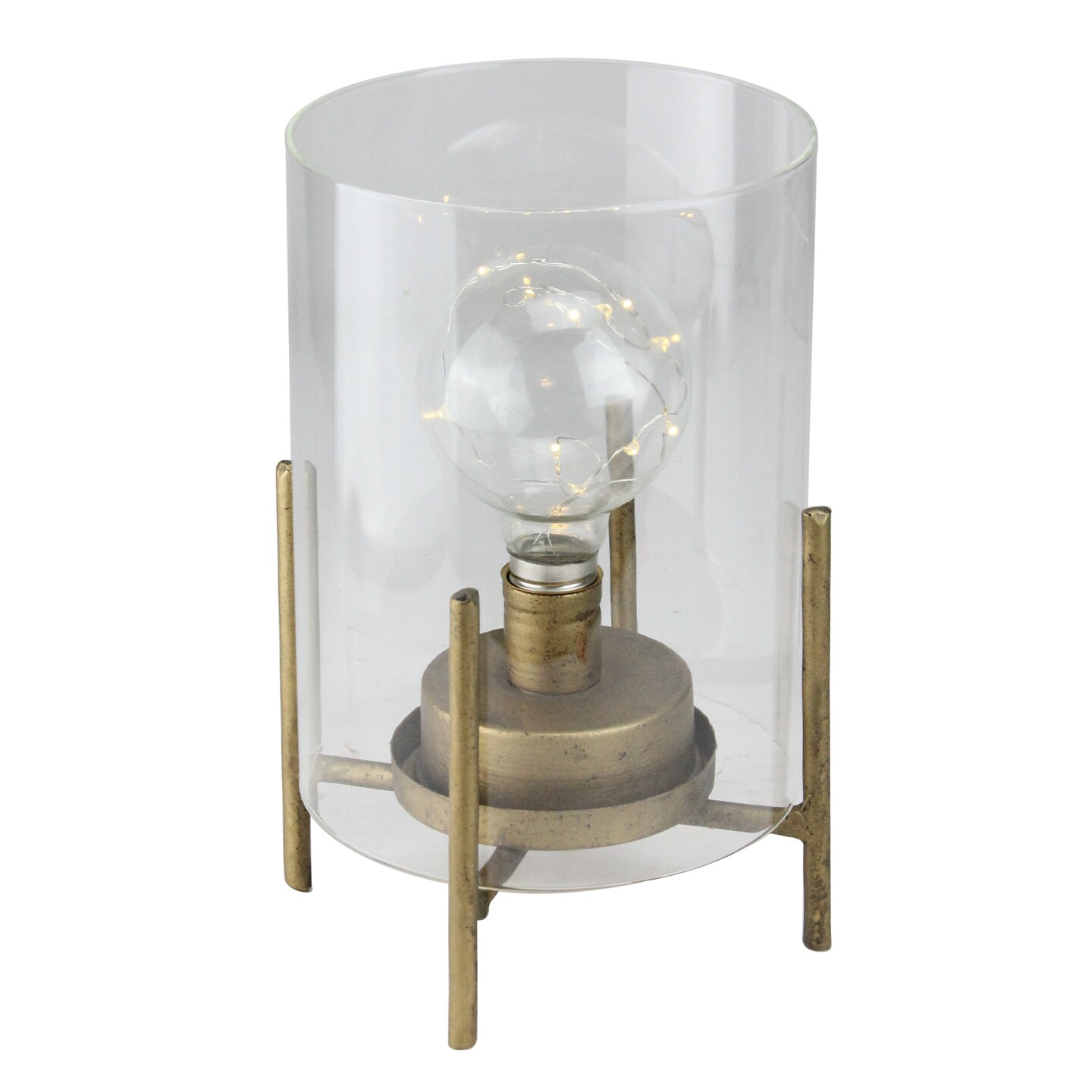 Melrose 10&#x201D; Glass Hurricane Cylinder Lantern with LED Fairy Light Bulb