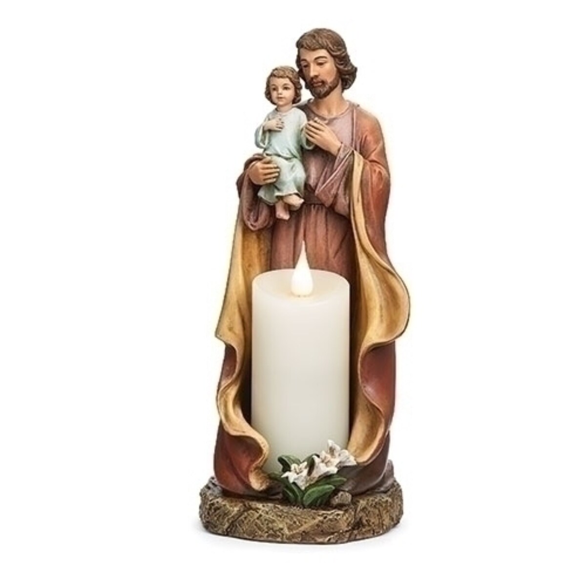 Roman Joseph with Child Flameless Candle Holder Figurine - 9.75"