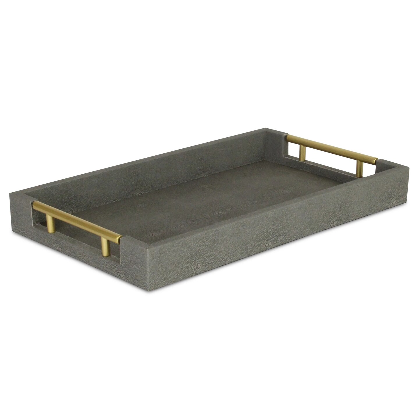Contemporary Home Living 15.75&#x22; Gray and Gold Rectangular Faux Shagreen Tray with Handles